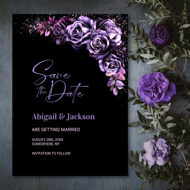 Reserve A Data Casamento Floral Moody Purple Salve a Data (Criador carregado)