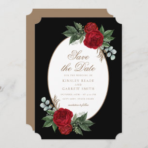 Reserve A Data Casamento Floral Negro e Vermelho Branco Moderno E