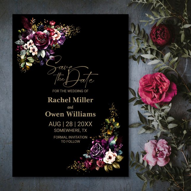 Reserve A Data Casamento Floral Negro Purple Burgundy Salve a Dat (Criador carregado)