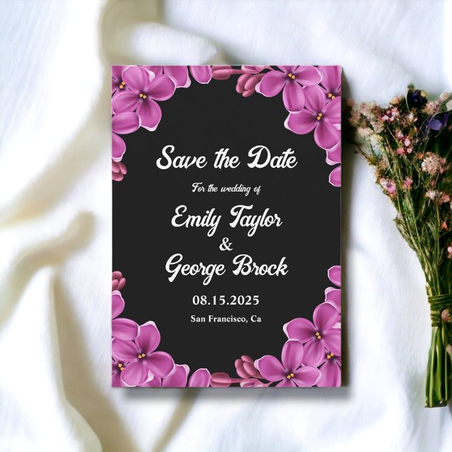 Reserve A Data Casamento Floral Negro Rosa Orquídea Roxita Românt (Criador carregado)