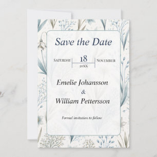 Reserve A Data Casamento Floral Nórdico Elegante Mínimo Verde Azu