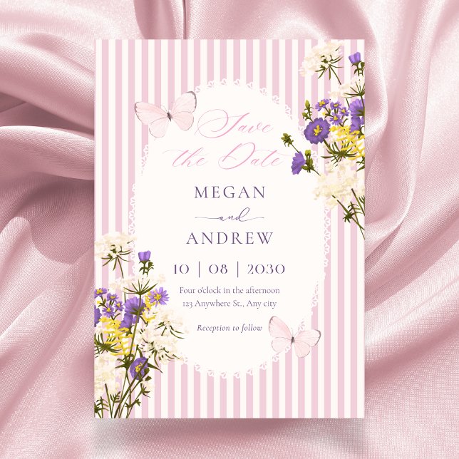 Reserve A Data Casamento floral pastel roxo rosa (Criador carregado)