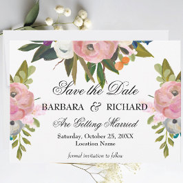 Reserve A Data Casamento Floral Pintado à Mão Romântico Elegante