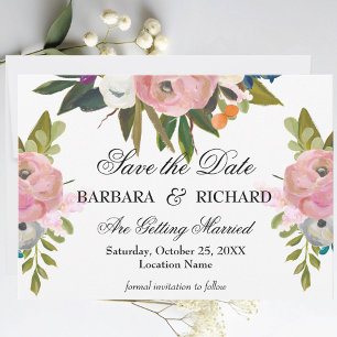 Reserve A Data Casamento Floral Pintado à Mão Romântico Elegante