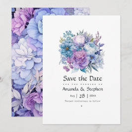 Reserve A Data Casamento Floral Prateado, Azul Gelo e Lilás