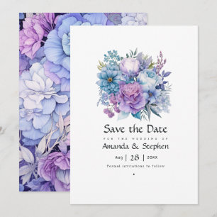 Reserve A Data Casamento Floral Prateado, Azul Gelo e Lilás