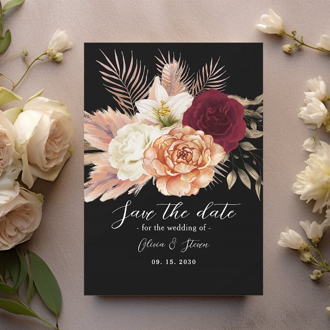 Reserve A Data Casamento Floral Preto Borgonha (Criador carregado)