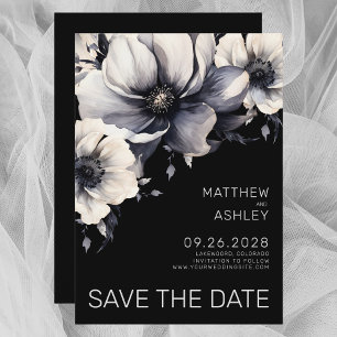 Reserve A Data Casamento Floral Preto Branco Moderno Elegante