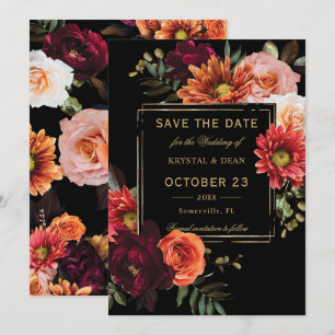 Reserve A Data Casamento Floral Preto Burgundy Escuro Laranja Som