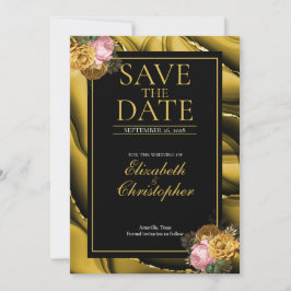Reserve A Data Casamento Floral Preto Dourado Ágata Elegante