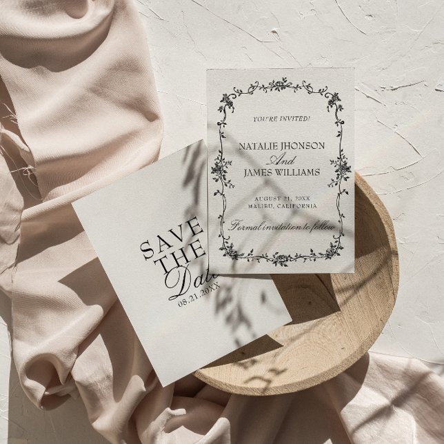 Reserve A Data Casamento Floral Preto e Branco com Estilo e Dinhe (Criador carregado)