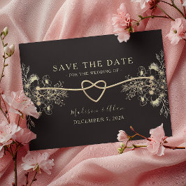 Reserve A Data Casamento Floral Preto e Dourado