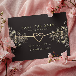 Reserve A Data Casamento Floral Preto e Dourado