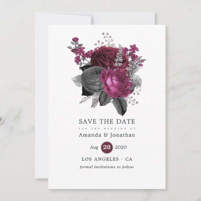 Reserve A Data Casamento Floral Preto e Prata Marsala (Frente)