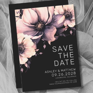 Reserve A Data Casamento Floral Preto e Rosa