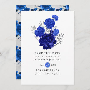 Reserve A Data Casamento Floral Real Azul e Prata