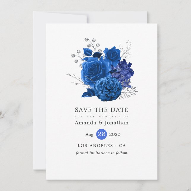 Reserve A Data Casamento Floral Real Azul e Prata (Frente)