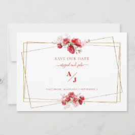 Reserve A Data Casamento Floral Red & Blush Salve nossa Data