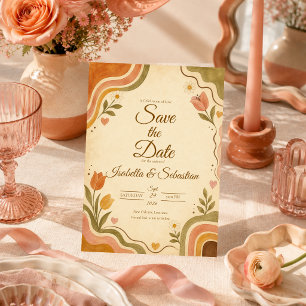 Reserve A Data Casamento Floral Retro Caprichoso