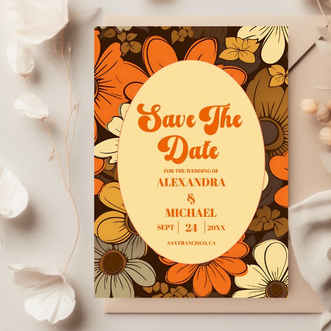 Reserve A Data Casamento Floral Retro dos Anos 70 (Criador carregado)