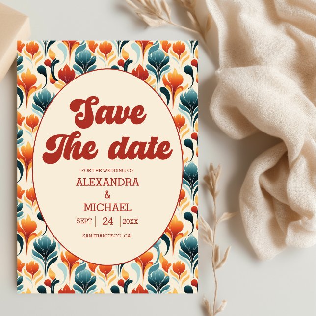 Reserve A Data Casamento Floral Retro Groovy dos Anos 70 (Criador carregado)