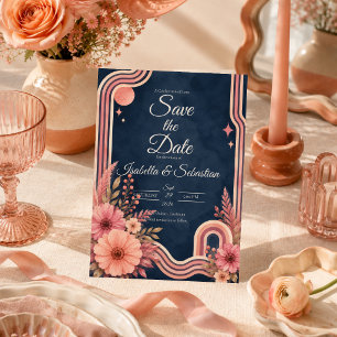 Reserve A Data Casamento Floral Retro Mal-humorado