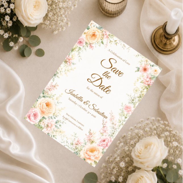 Reserve A Data Casamento Floral Romântico (Criador carregado)