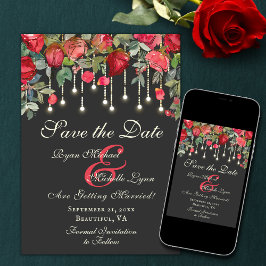 Reserve A Data Casamento Floral Romântico de Jardim de Rosas verm