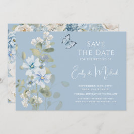 Reserve A Data Casamento Floral Romântico de Molas Azuis Azuis