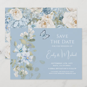 Reserve A Data Casamento Floral Romântico de Molas Azuis Azuis