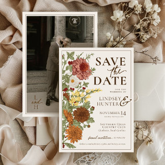Reserve A Data Casamento Floral Romântico de Outono Vintage em Ma