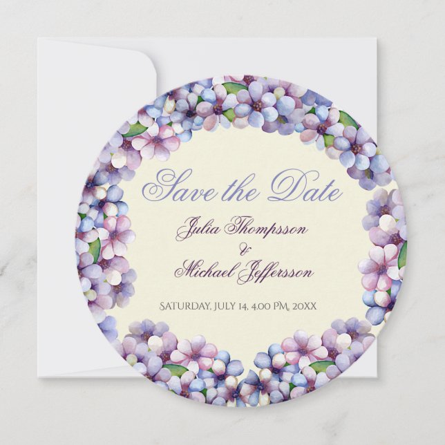 Reserve A Data Casamento Floral Romântico Poético Lilac Watercolo (Frente)