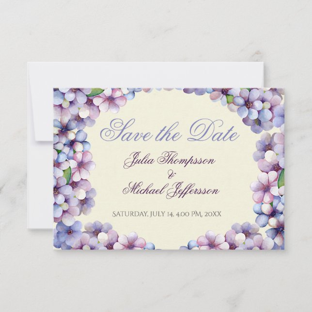 Reserve A Data Casamento Floral Romântico Poético Lilac Watercolo (Frente)