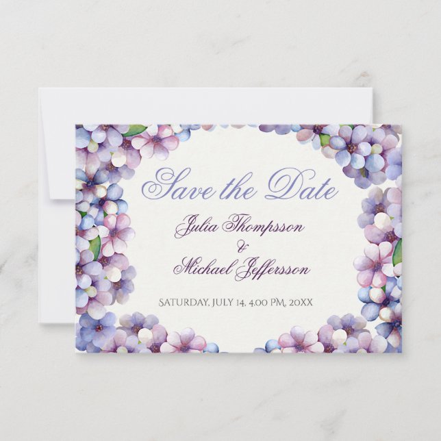 Reserve A Data Casamento Floral Romântico Poético Lilac Watercolo (Frente)