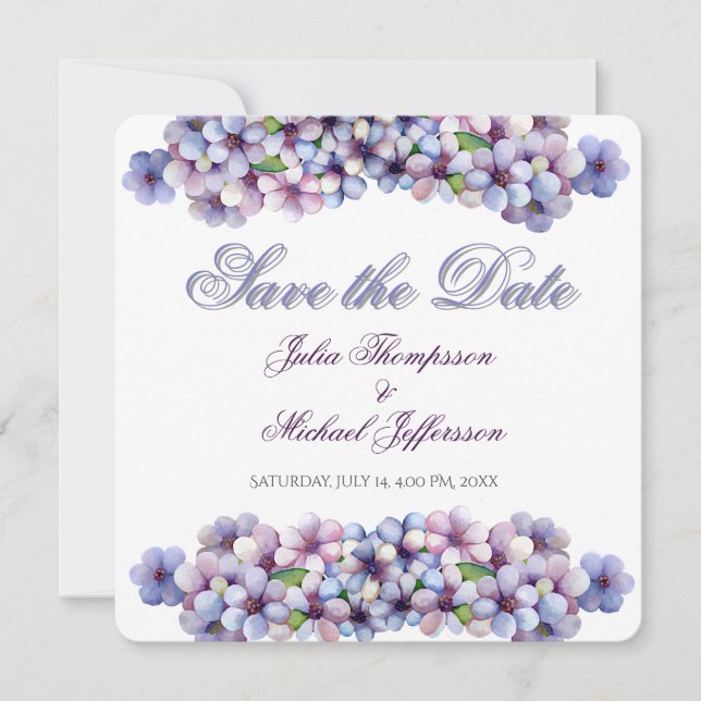 Reserve A Data Casamento Floral Romântico Poético Lilac Watercolo (Frente)