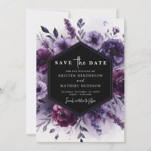 Reserve A Data Casamento Floral Romântico Roxo Digital