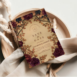 Reserve A Data Casamento Floral Romântico Sombrio