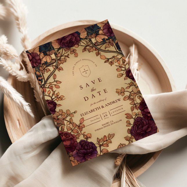 Reserve A Data Casamento Floral Romântico Sombrio (Criador carregado)