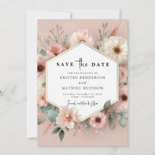Reserve A Data Casamento Floral Rosa Amável e Russo
