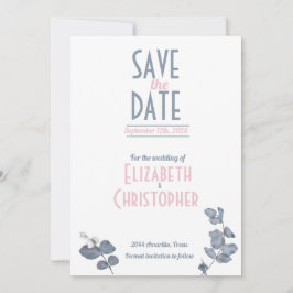 Reserve A Data Casamento Floral Rosa Azul Sutil Minimalista