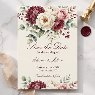 Reserve A Data Casamento Floral Rosa Bege Borgonha Aquarela