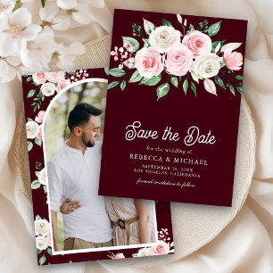 Reserve A Data Casamento Floral Rosa Bege Foto Burgundy