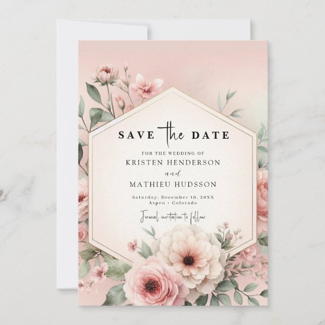 Reserve A Data Casamento Floral Rosa Branca Digital (Frente)