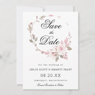 Reserve A Data Casamento Floral Rosa e Branco