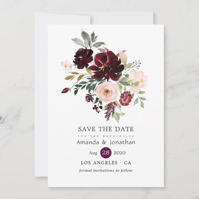 Reserve A Data Casamento Floral Rosa e Fruta Borgonha (Frente)