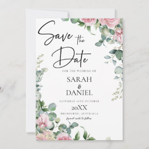 Reserve A Data Casamento Floral Rosa em Aquarela