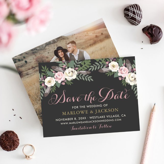 Reserve A Data Casamento Floral Rosa Escuro Mal-humorado (Criador carregado)