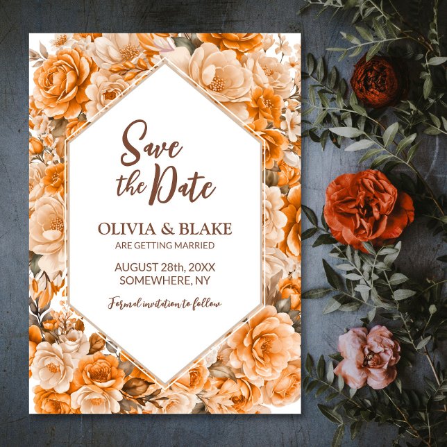 Reserve A Data Casamento Floral Rosa Laranja (Criador carregado)