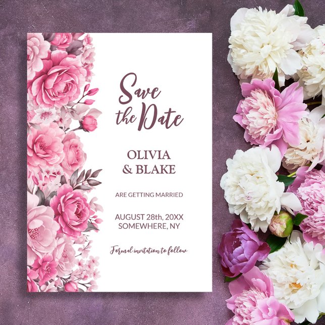 Reserve A Data Casamento Floral Rosa Pink (Criador carregado)