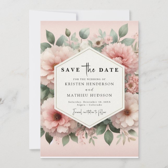 Reserve A Data Casamento Floral Rosa-Rosa com Tipografia Romântic (Frente)